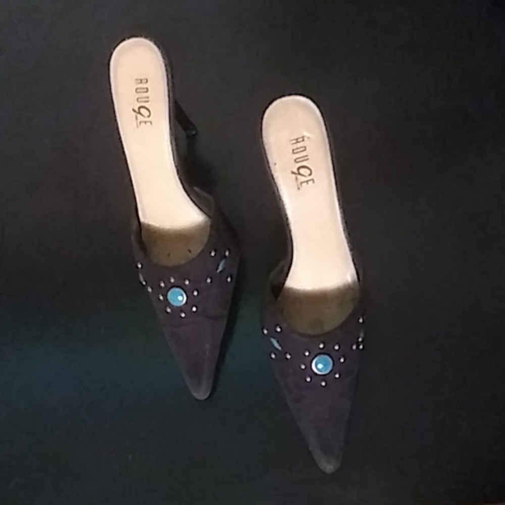 Rouge Vintage Black & Turquoise Mule Pumps